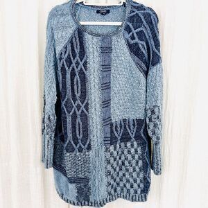 Chaps Blue Knitted Cozy Patchwork Oversize Stretchy Sweater Womens Plus 2X
